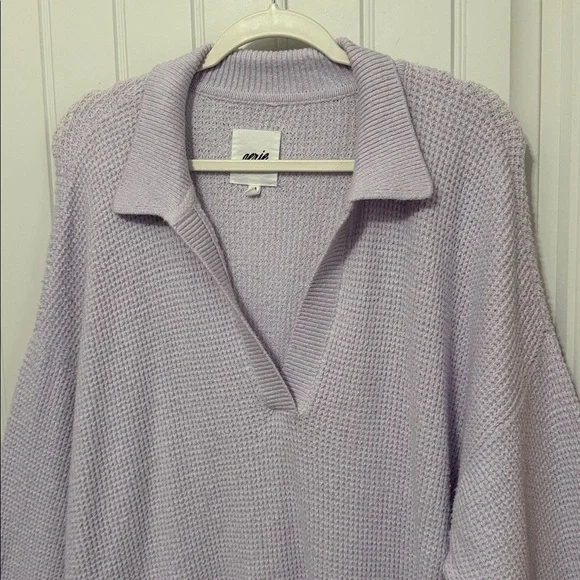 AERIE WOMENS LAVENDER WAFFLE V-NECK  LONG SLEEVE SWEATER SIZE LARGE - Picture 3 of 5